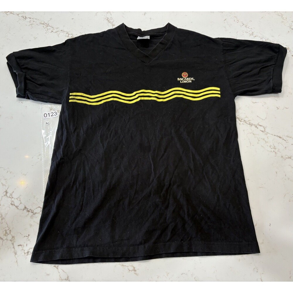 Vintage 90s Bacardi Limon Men's Medium T-shirt Promo Black V-Neck